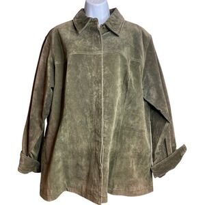 Vintage‎ A.M.I. Womens Olive Green Suede Leather Shirt Jacket Size XL Western
